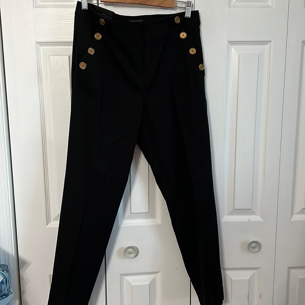 Banana Republic Black High-Rise Skinny Pants with Gold Buttons
